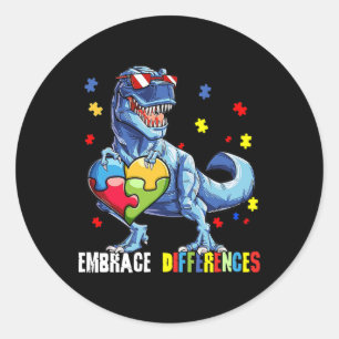 Adesivo Redondo Abrace diferenças Asd Spectrum Dinossaur Autismo A