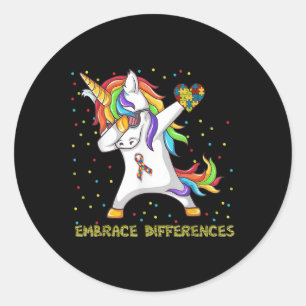 Adesivo Redondo Abrace diferenças Unicorn Dabbing Quebra-cabeça Au