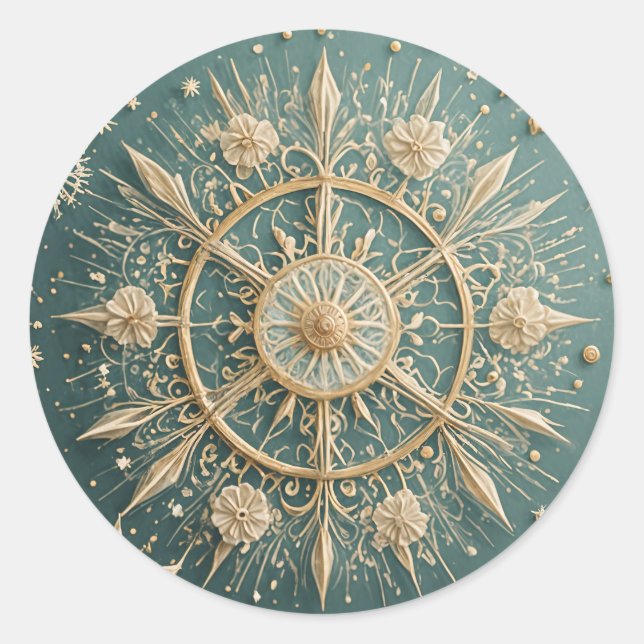 Adesivo Redondo Abraço do Ouro de inverno: Serenata com floco de n (Frente)