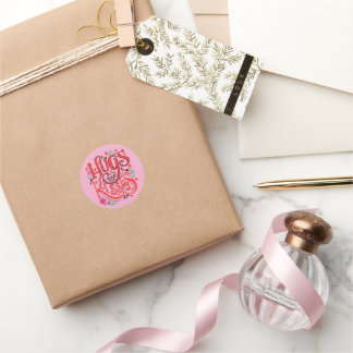 Adesivo Redondo Abraços & Beijos Floral Kiss— Rosa Valen