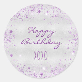 Adesivo Redondo Abraços de poeira roxa prateada de aniversário
