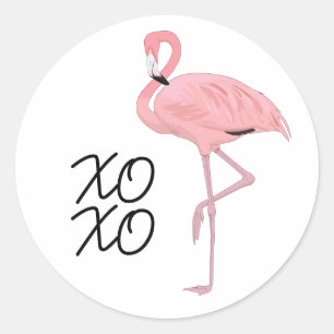 Adesivo Redondo Abraços e Beijos XOXO Flamingo Rosa