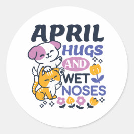 Adesivo Redondo Abraços e Narizes Molhados de Abril - Cachorro e A