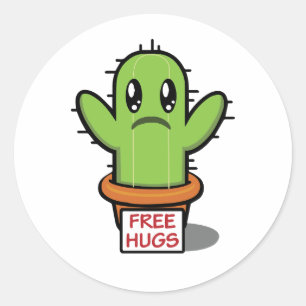 Adesivo Redondo Abraços Livres - Humor Engraçado Cactus