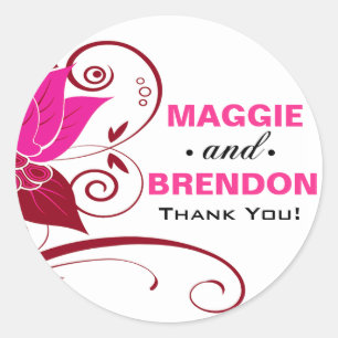 Adesivo Redondo Abraxas Abstrato Floral Obrigado Fuschia