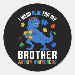 Adesivo Redondo Abril Eu Visto Azul Para O Irmão Dinossauro Autism