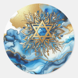 Adesivo Redondo Abstract Blue Gold Contemporary Star Of David 