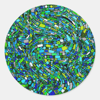 Adesivo Redondo Abstract Design Blue Green Waves Shapes