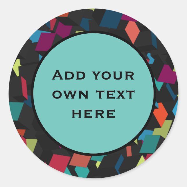 Adesivo Redondo Abstract Geometric Cube Pattern Custom Text (Frente)