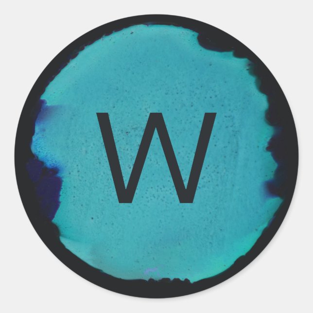 Adesivo Redondo Abstract Green Teal Blue Monogram Sticker (Frente)