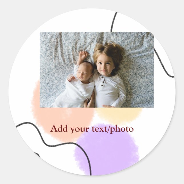 Adesivo Redondo Abstrato abstrato de aquarela formas adicionar nom (Frente)