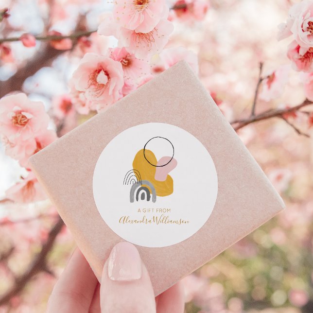 Adesivo Redondo Abstrato Amarelo Personalizado Um Presente Do Nome (Criador carregado)