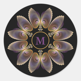 Adesivo Redondo Abstrato Angel Wings Mandala Fractal Monograma