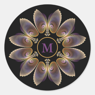 Adesivo Redondo Abstrato Angel Wings Mandala Fractal Monograma