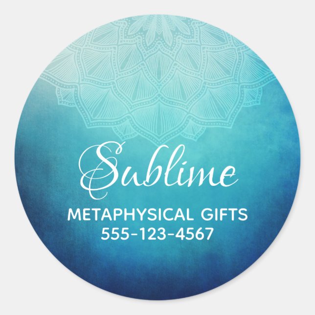 Adesivo Redondo Abstrato Azul bonito Mandala (Frente)