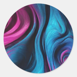 Adesivo Redondo Abstrato Azul e Rosa Modernos de Casamento