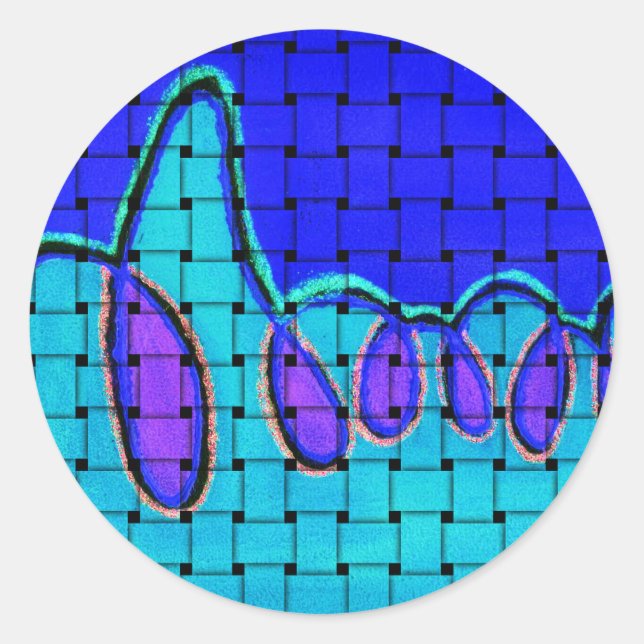 Adesivo Redondo Abstrato azul francês com textura tecida (Frente)