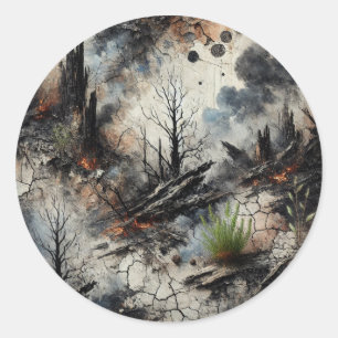 Adesivo Redondo Abstrato Burnt Forest Art Sticker
