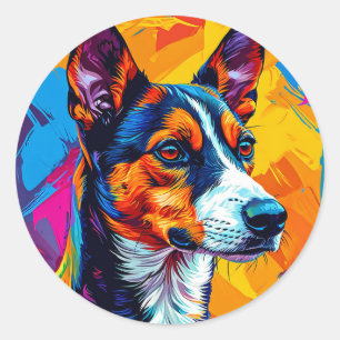 Adesivo Redondo Abstrato Cachorro Basenji Geométrico Elegante Pet 