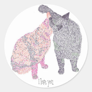 Adesivo Redondo Abstrato Cat kiss 1, eu te amo.