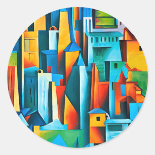Adesivo Redondo Abstrato Cityscape Building Skyscrapts Art