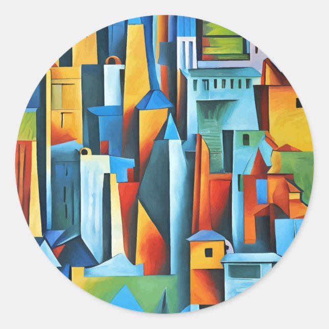 Adesivo Redondo Abstrato Cityscape Building Skyscrapts Art (Frente)