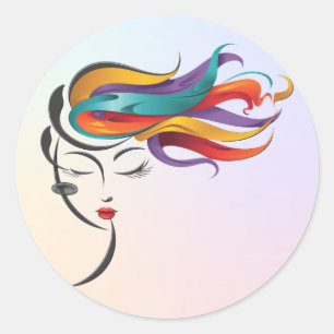Adesivo Redondo Abstrato com arte colorida de cabelo voando