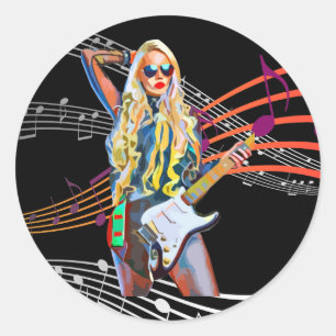 Adesivo Redondo Abstrato da Loira Rocker guitar Music Art