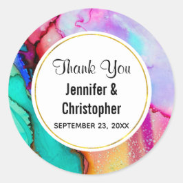 Adesivo Redondo Abstrato de Aquarela rosa e turquesa