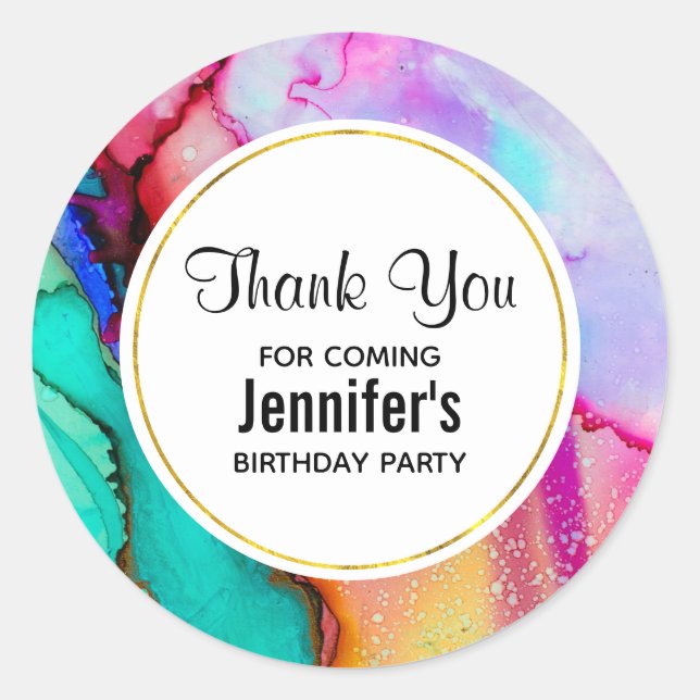 Adesivo Redondo Abstrato de Aquarela rosa e turquesa (Frente)