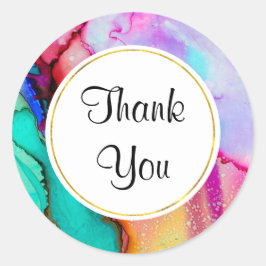 Adesivo Redondo Abstrato de Aquarela rosa e turquesa