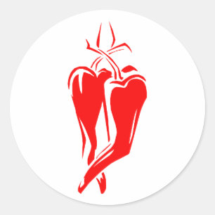 Adesivo Redondo abstrato de dança da pimenta de pimentão vermelh