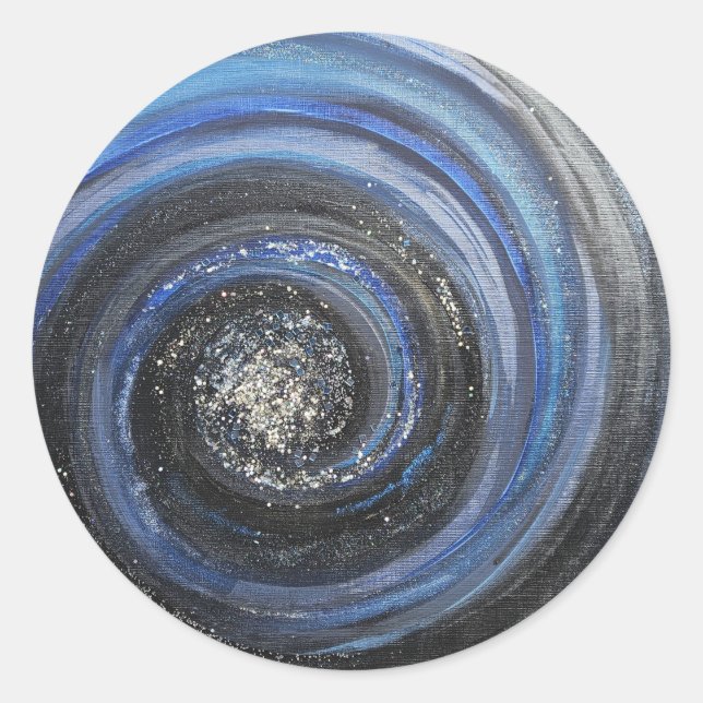 Adesivo Redondo Abstrato de espiral azul e preto (Frente)