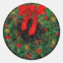 Adesivo Redondo Abstrato de Feriados Evergreen Wreath ~