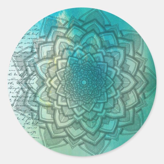 Adesivo Redondo Abstrato de Mandala Místico Turquesa (Frente)