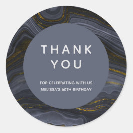 Adesivo Redondo Abstrato de Pedra Preta e Dourada Moderna, Obrigad