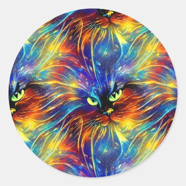 Adesivo Redondo Abstrato elegante, salpicos de Gato sem costura (Frente)