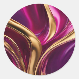Adesivo Redondo Abstrato — Fluxo Arte-Fúcsia Roxo e Dourado-