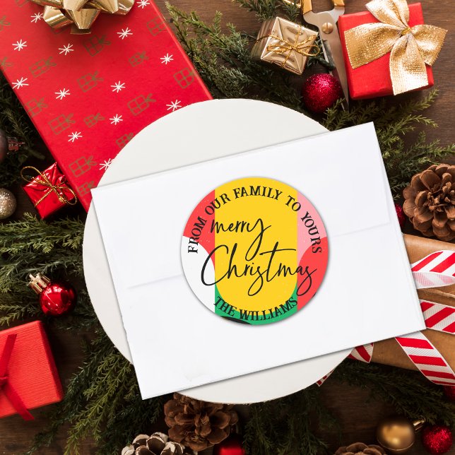 Adesivo Redondo Abstrato Geométrico Feliz Natal (Abstract Geometric Pattern Cute Merry Christmas Classic Round Sticker)
