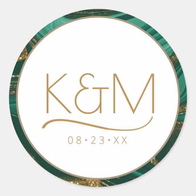 Adesivo Redondo Abstrato Glitter Strata Border Wedding Green ID903 (Frente)