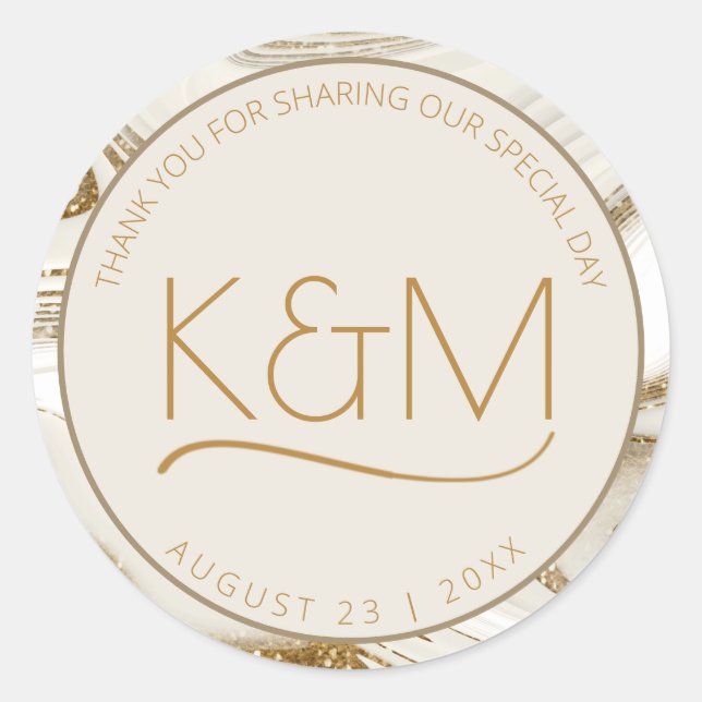 Adesivo Redondo Abstrato Glitter Strata Wedding Obrigado Ch ID903 (Frente)