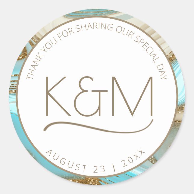 Adesivo Redondo Abstrato Glitter Strata Wedding Obrigado ID903 (Frente)