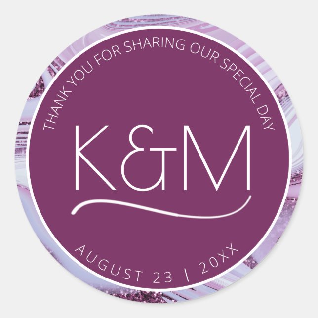 Adesivo Redondo Abstrato Glitter Strata Wedding Obrigado Pl ID903 (Frente)