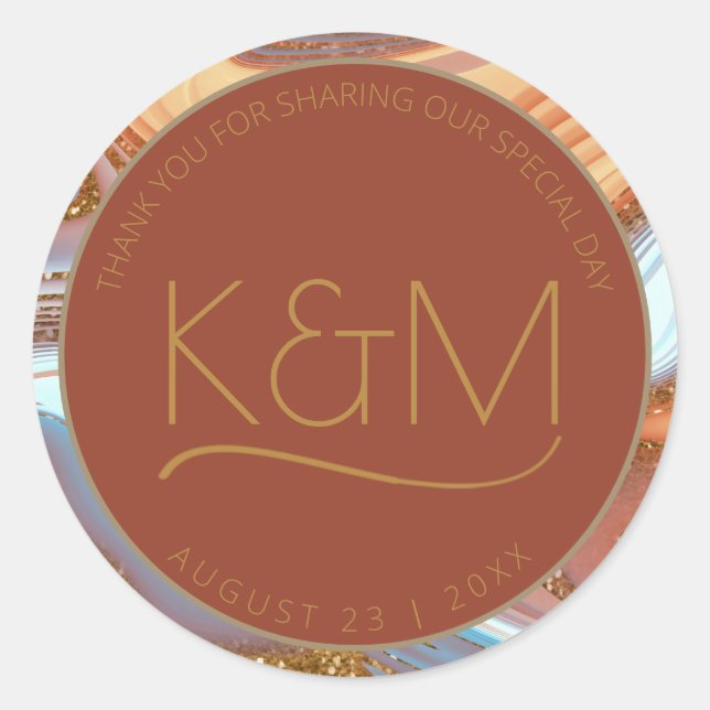 Adesivo Redondo Abstrato Glitter Strata Wedding Obrigado Rt ID903 (Frente)