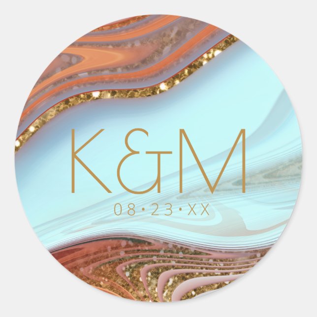 Adesivo Redondo Abstrato Glitter Strata Wedding Sky Blue ID903 (Frente)