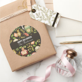 Adesivo Redondo Abstrato Halloween do Flor do Cogumelo da Planta d