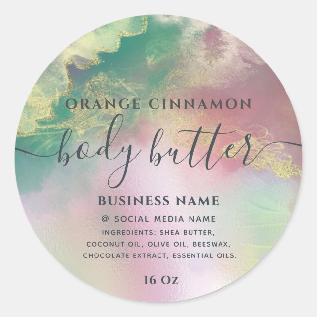 Adesivo Redondo Abstrato holográfico — produto da escrita moderna (Frente)