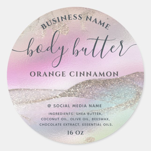 Adesivo Redondo Abstrato holográfico rosa dourado moderno (Frente)