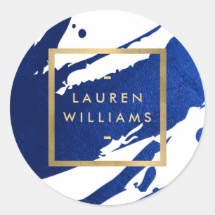 Adesivo Redondo Abstrato Indigo Blue Brushtrkes