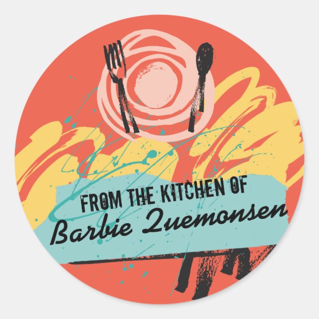 Adesivo Redondo Abstrato jantar utensílios em placas da cozinha de (Frente)